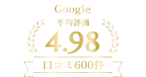 Google 口コミ 平均評価4.98 (口コミ600件)